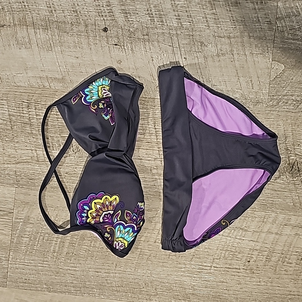 Athleta 2 piece paisley bikini 32d/dd top xs bottoms